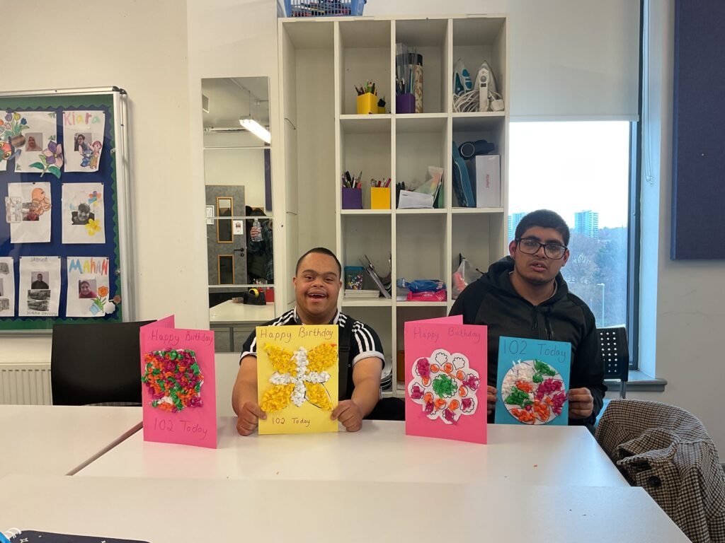 Foundation Learning students with birthday cards