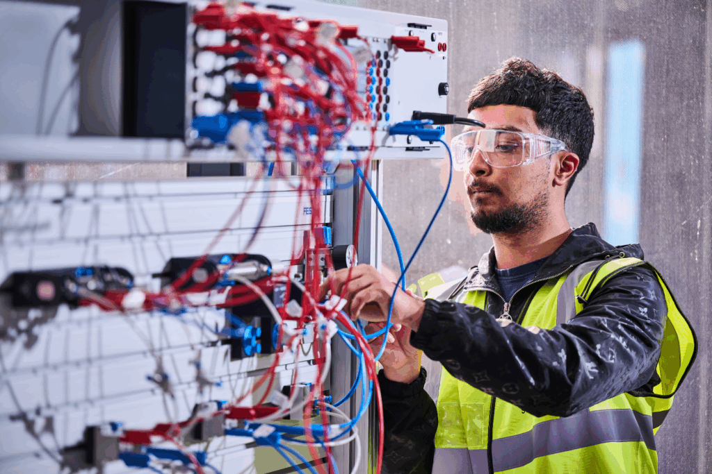 Engineering student working on electrical circuit